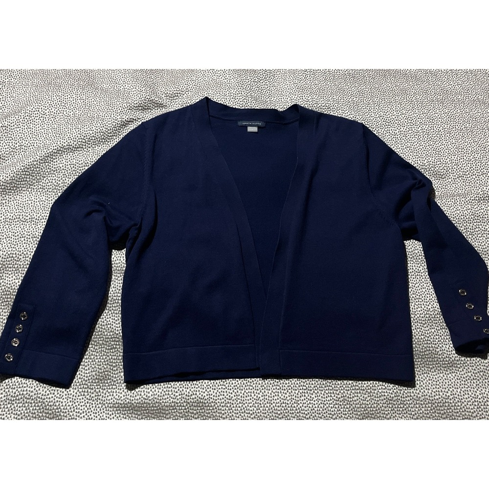 Tommy Hilfiger Womens Navy Solid 3/4 Sleeve Open Cardigan Sweater Gold Buttons